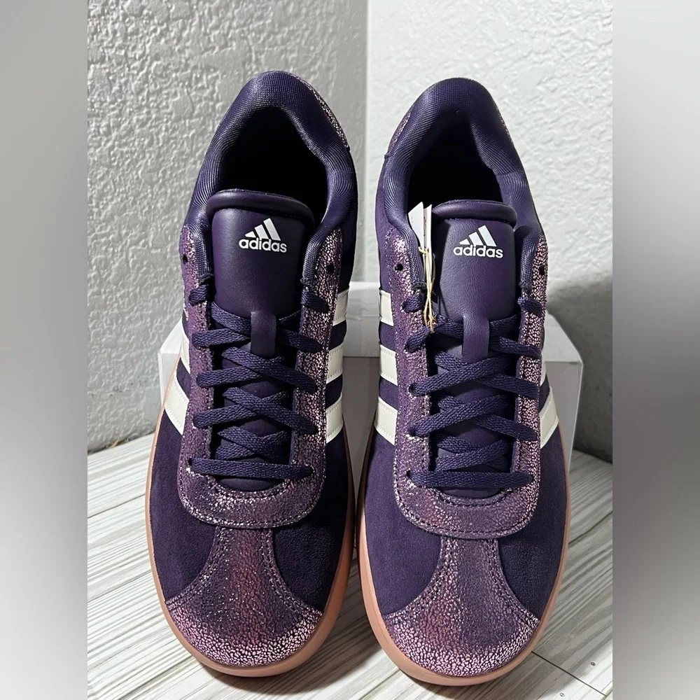 Adidas VL Court 3.0 low top sneakers shoes lace up purple youth size‎ 7 #JS3485